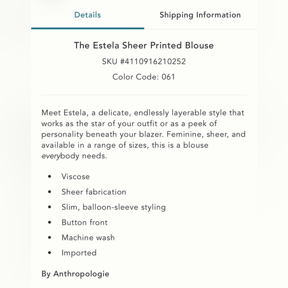 The Estela Sheer Printed Blouse by Anthropologie - Picture 2 of 2